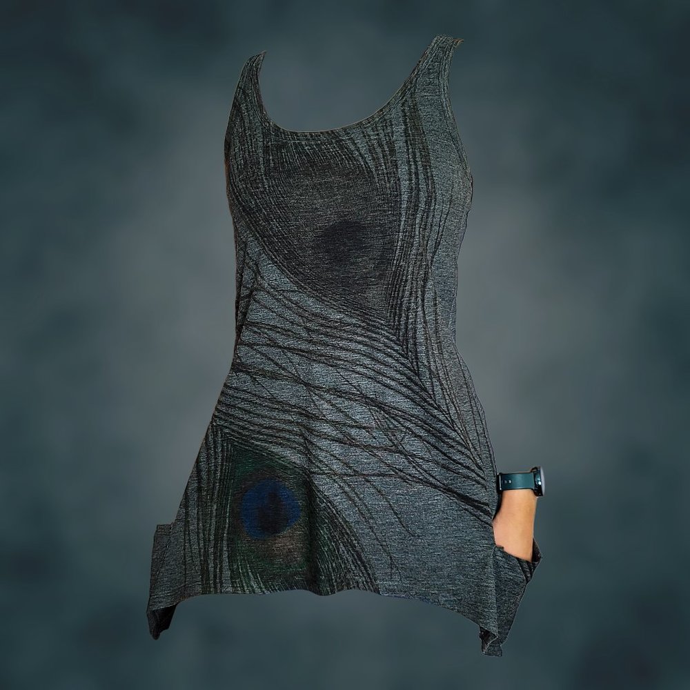Grey Peacock long tank, drop sides with pockets – GO Coutur, size: S